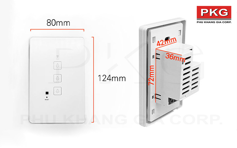 Kích thước công tắc thông minh 3 nút