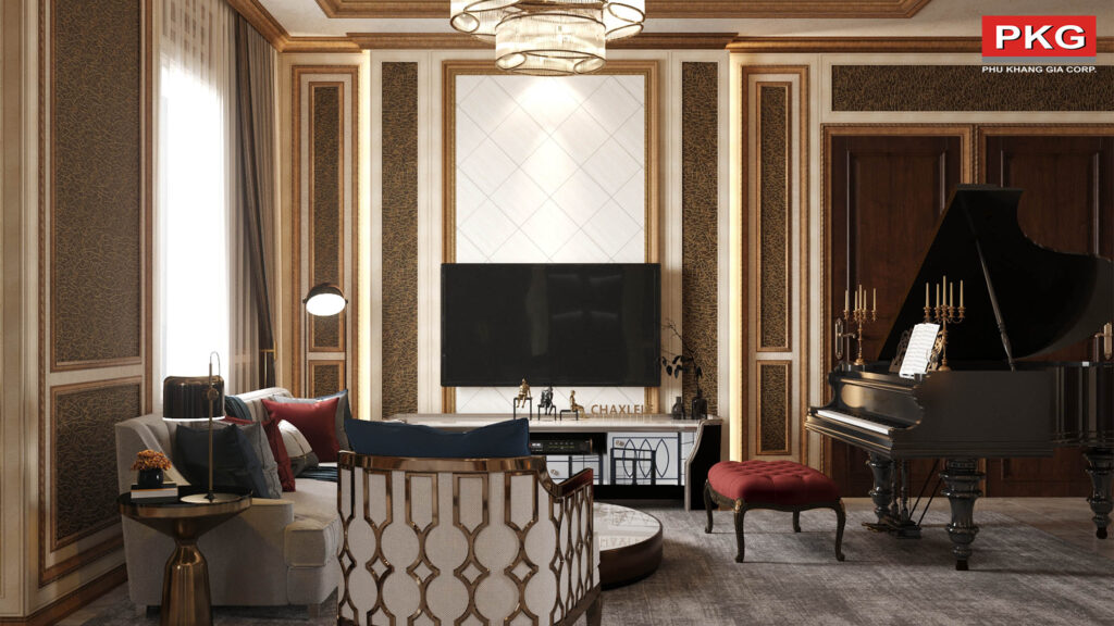 Ốp tường hoa văn trang trí phòng khách