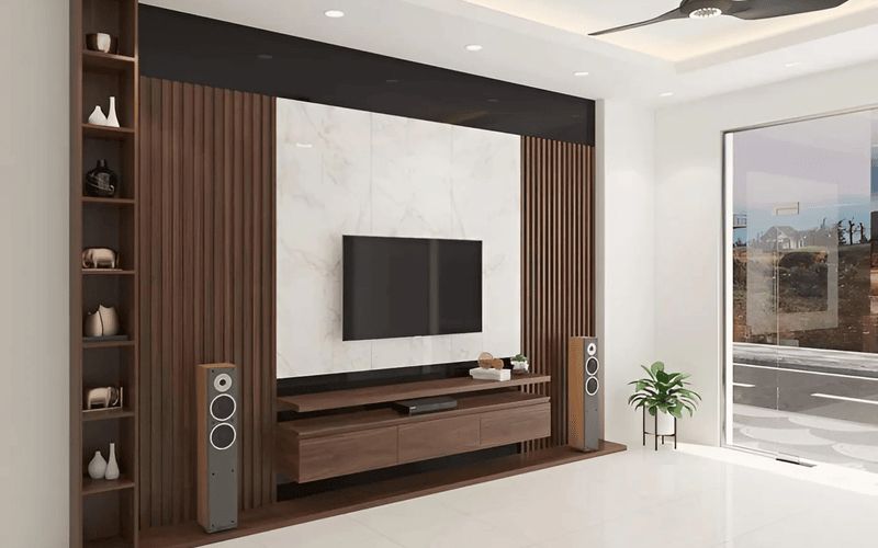 Vách tivi lam sóng nhựa PS