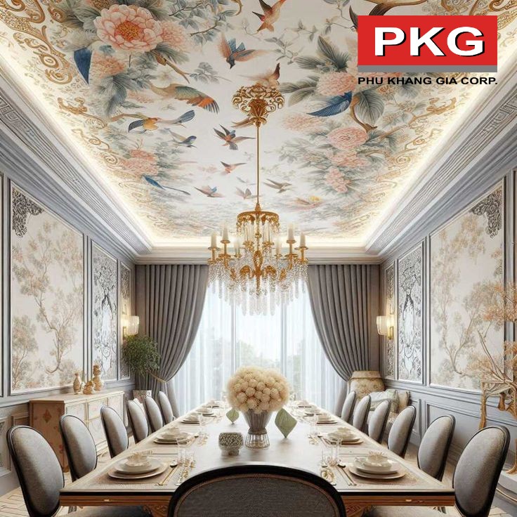 Giấy dán tường kết hợp phào chỉ trên trần nhà