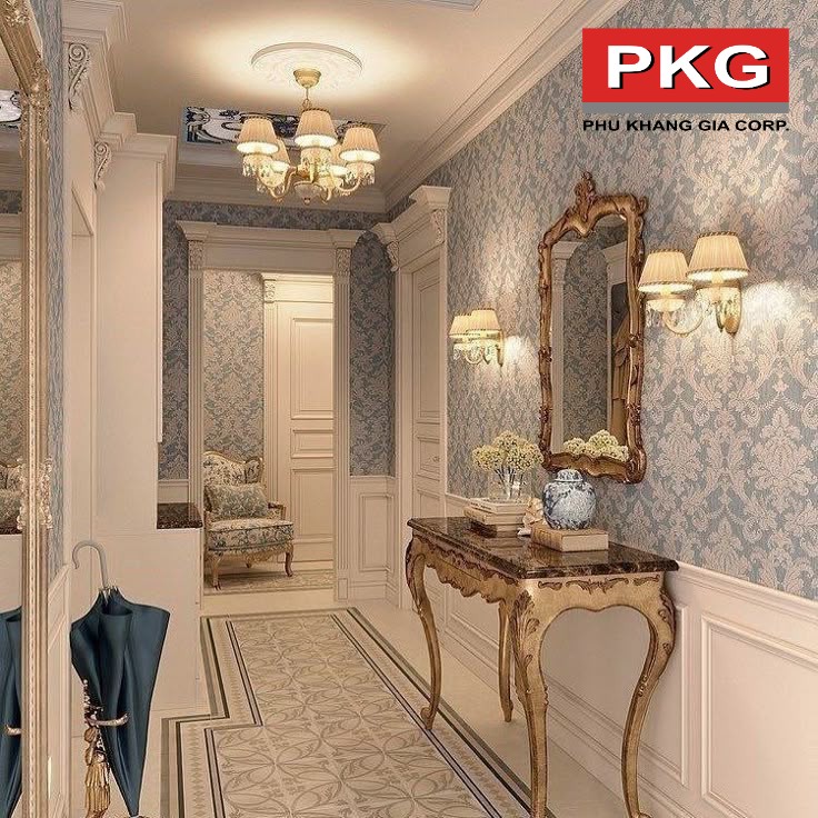 Giấy dán tường với phào chỉ theo không gian
