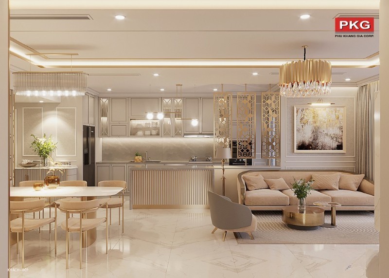 Phòng bếp trang trí phào chỉ phong cách hiện đại