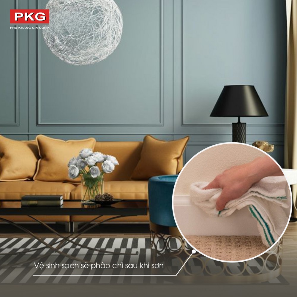 vệ sinh phào chỉ sạch sẽ sau khi sơn