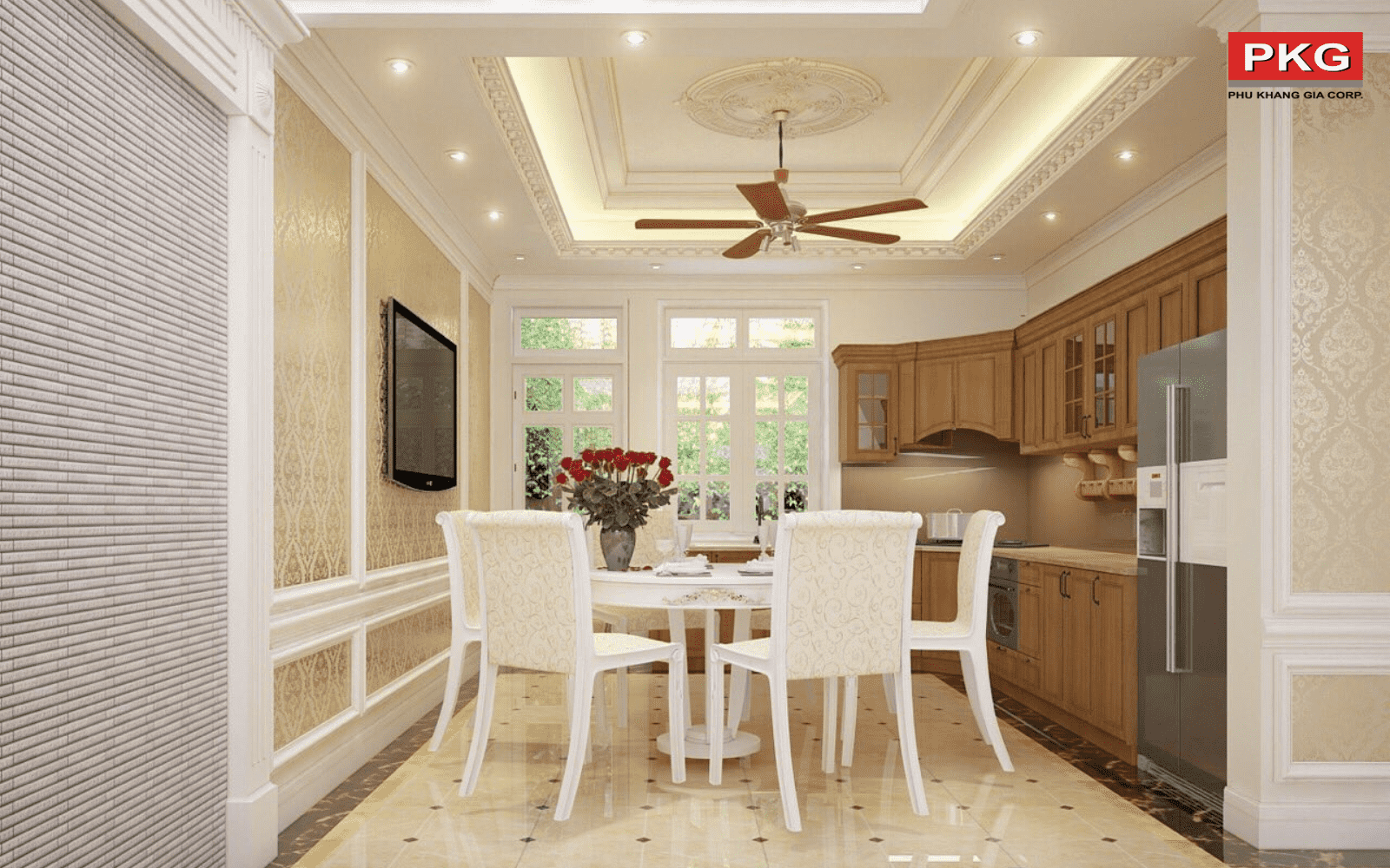 Giấy dán tường kết hợp phào chỉ chân tường