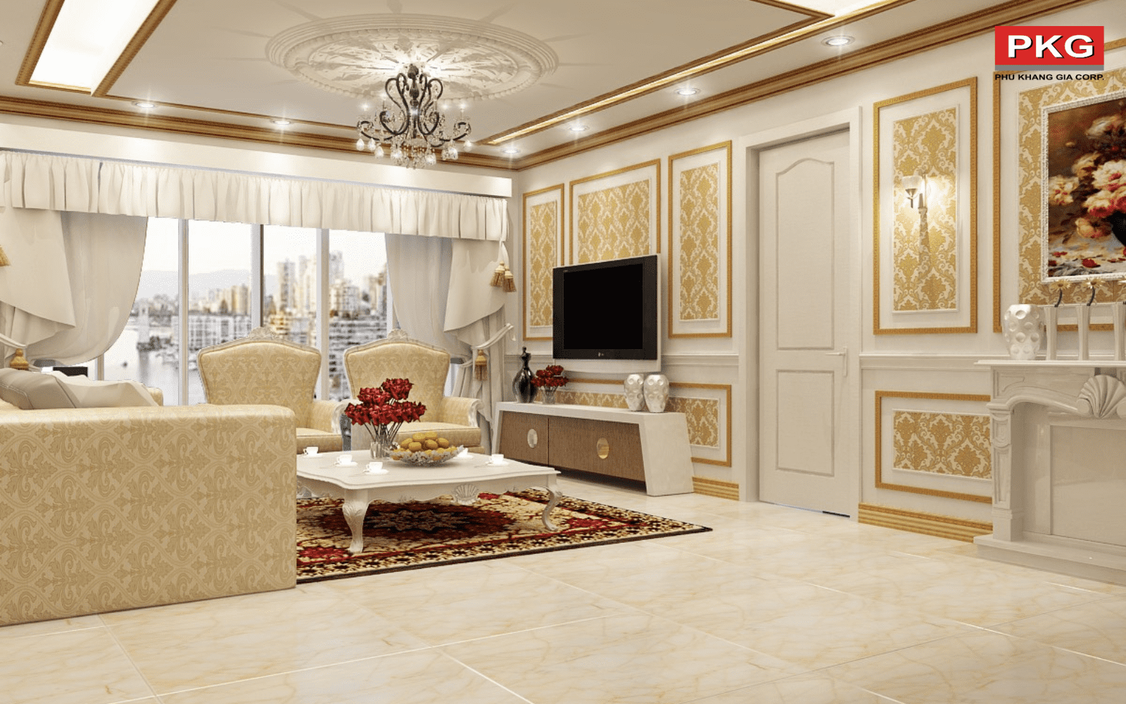 Giấy dán tường kết hợp phào chỉ ra khung tranh