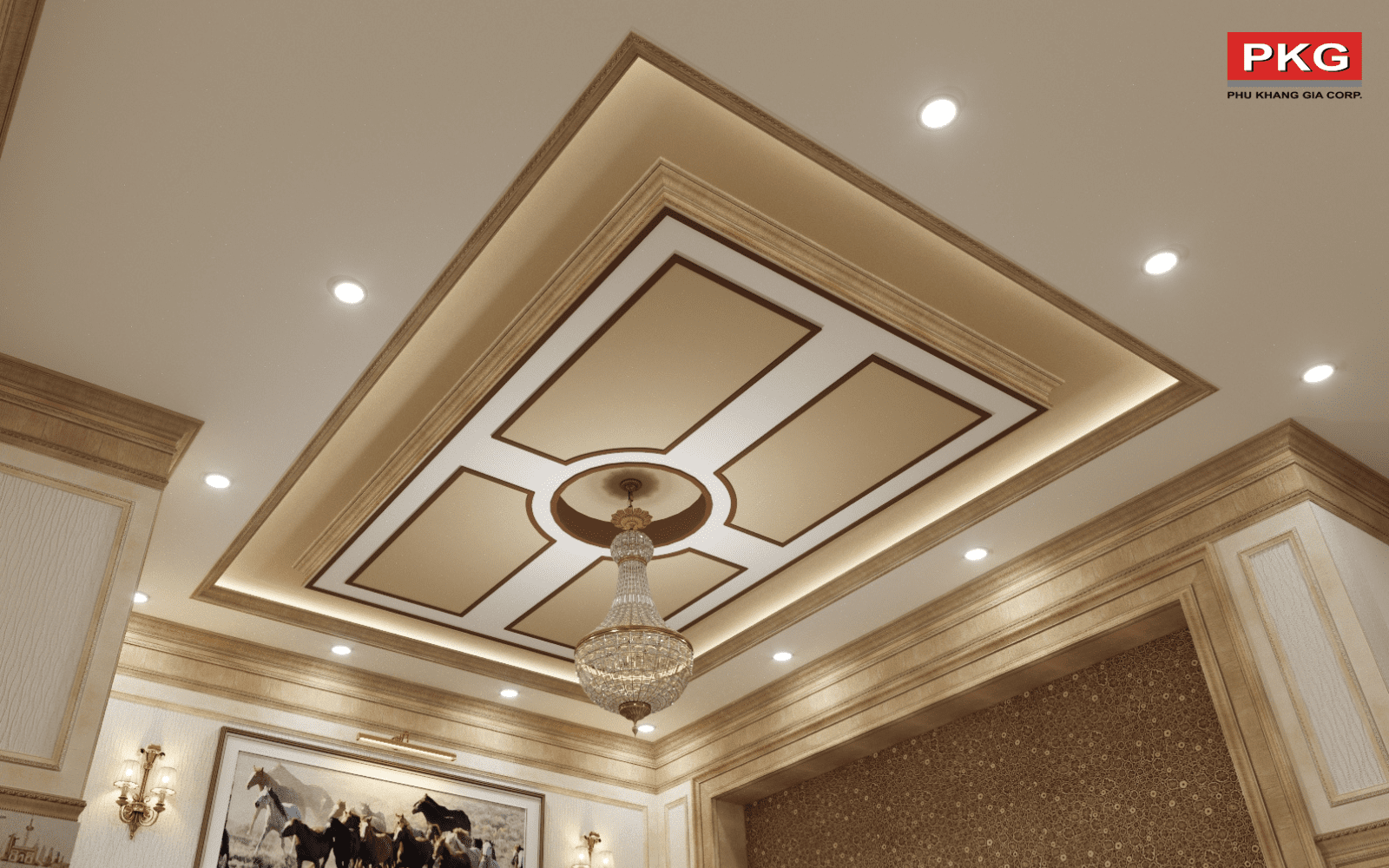 Phào chỉ trần kết hợp thanh phào nẹp