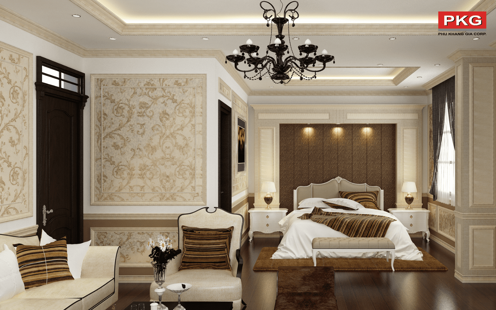 Xu hướng kết hợp giấy dán tường với phào chỉ trang trí