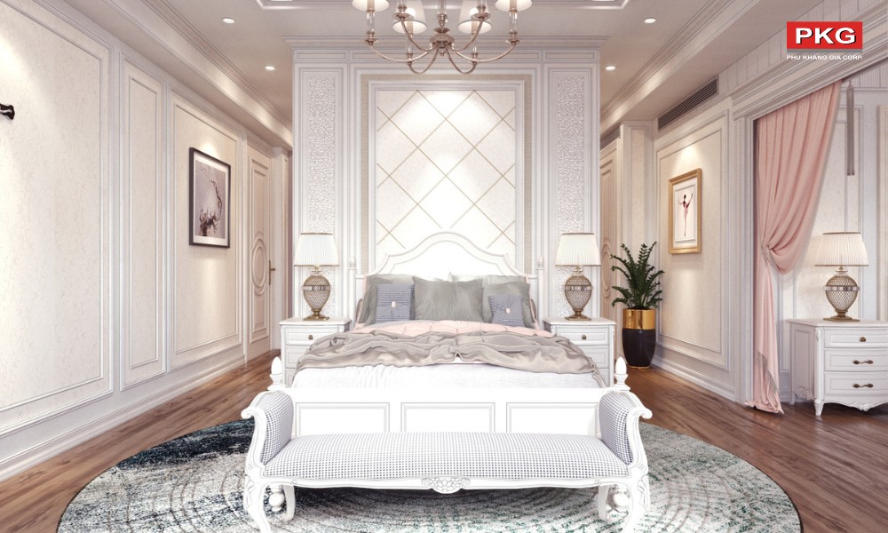 Tường trắng kết hợp phào chỉ xám